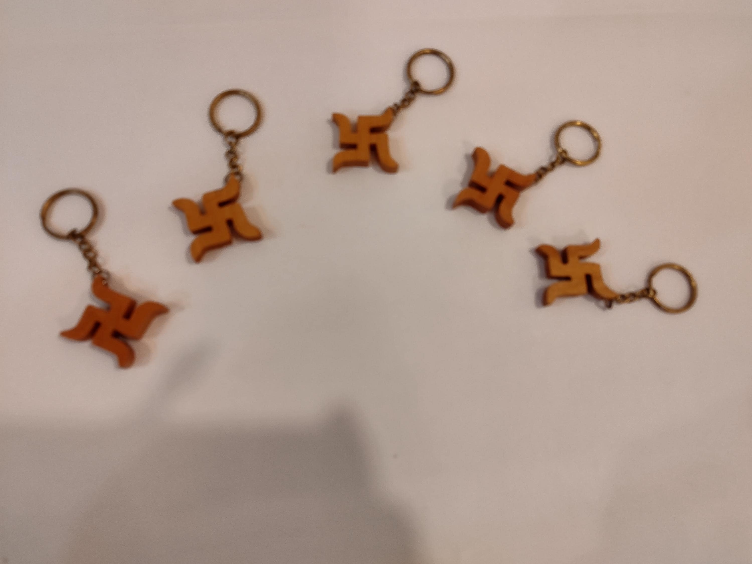 Hand carved kadam wood  key chain Aum or Om set of 5: spiritual gifting