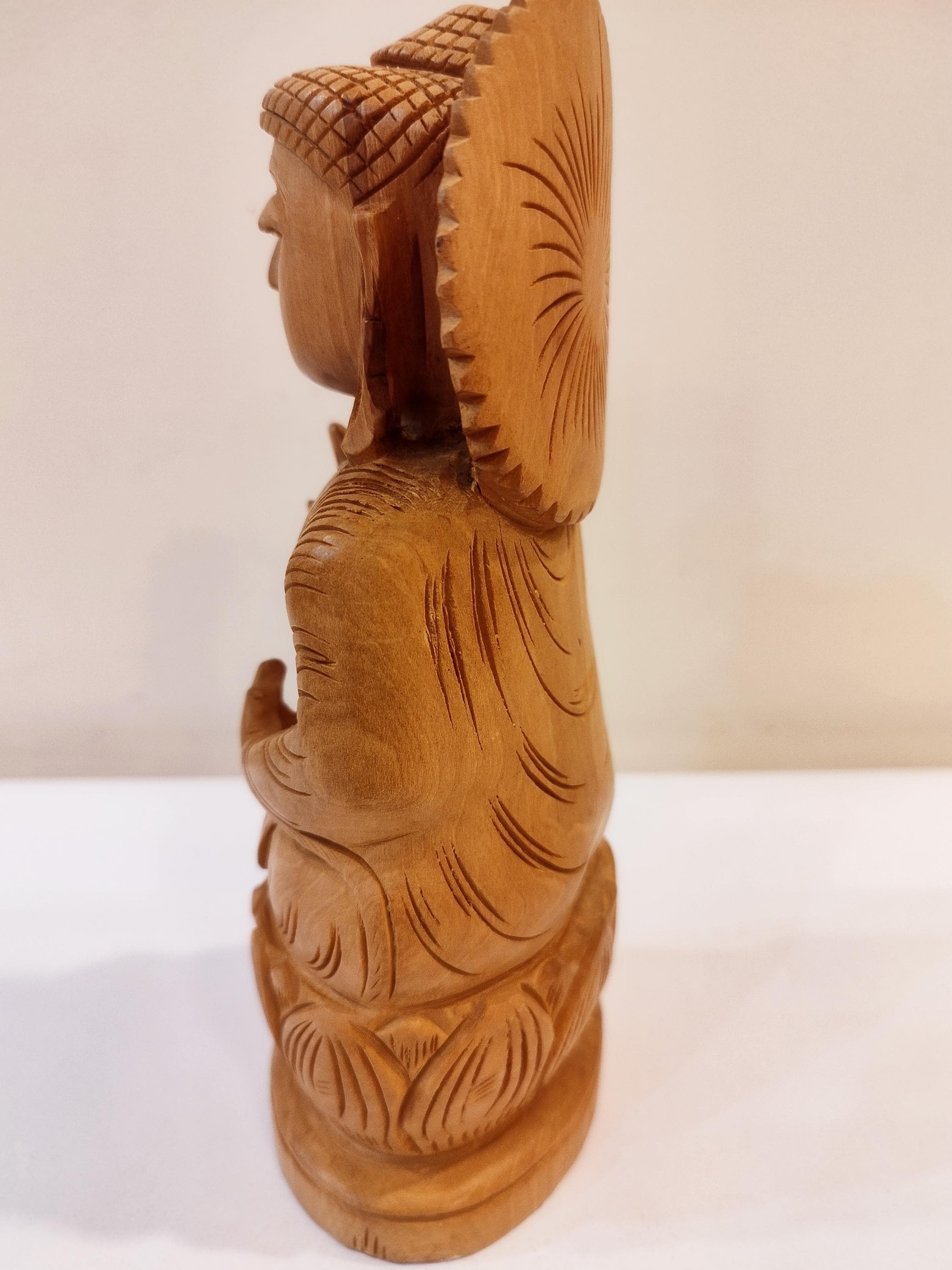 Handcrafted Oily Wood Laughing Buddha Statue