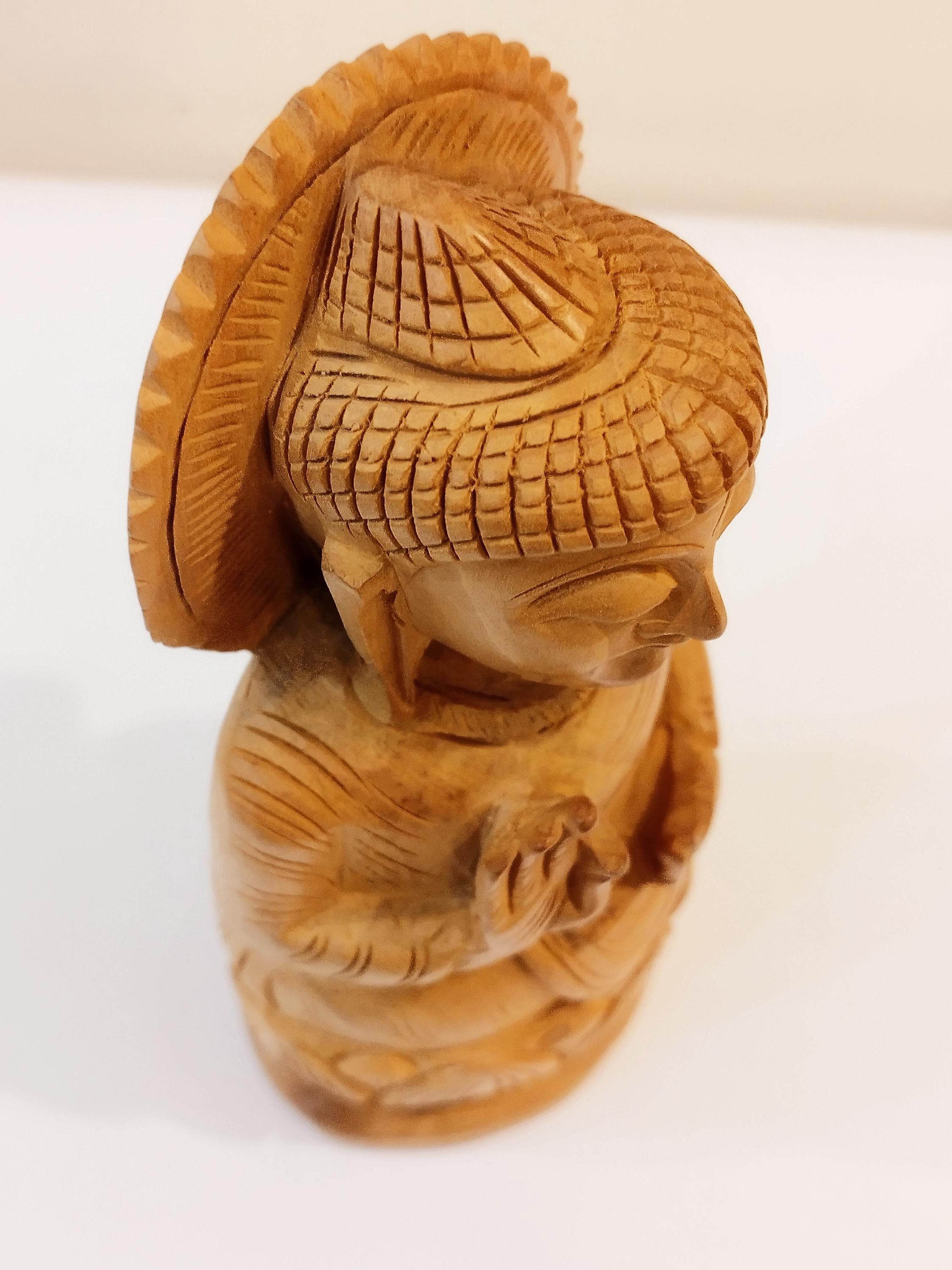 Handcrafted Oily Wood Laughing Buddha Statue