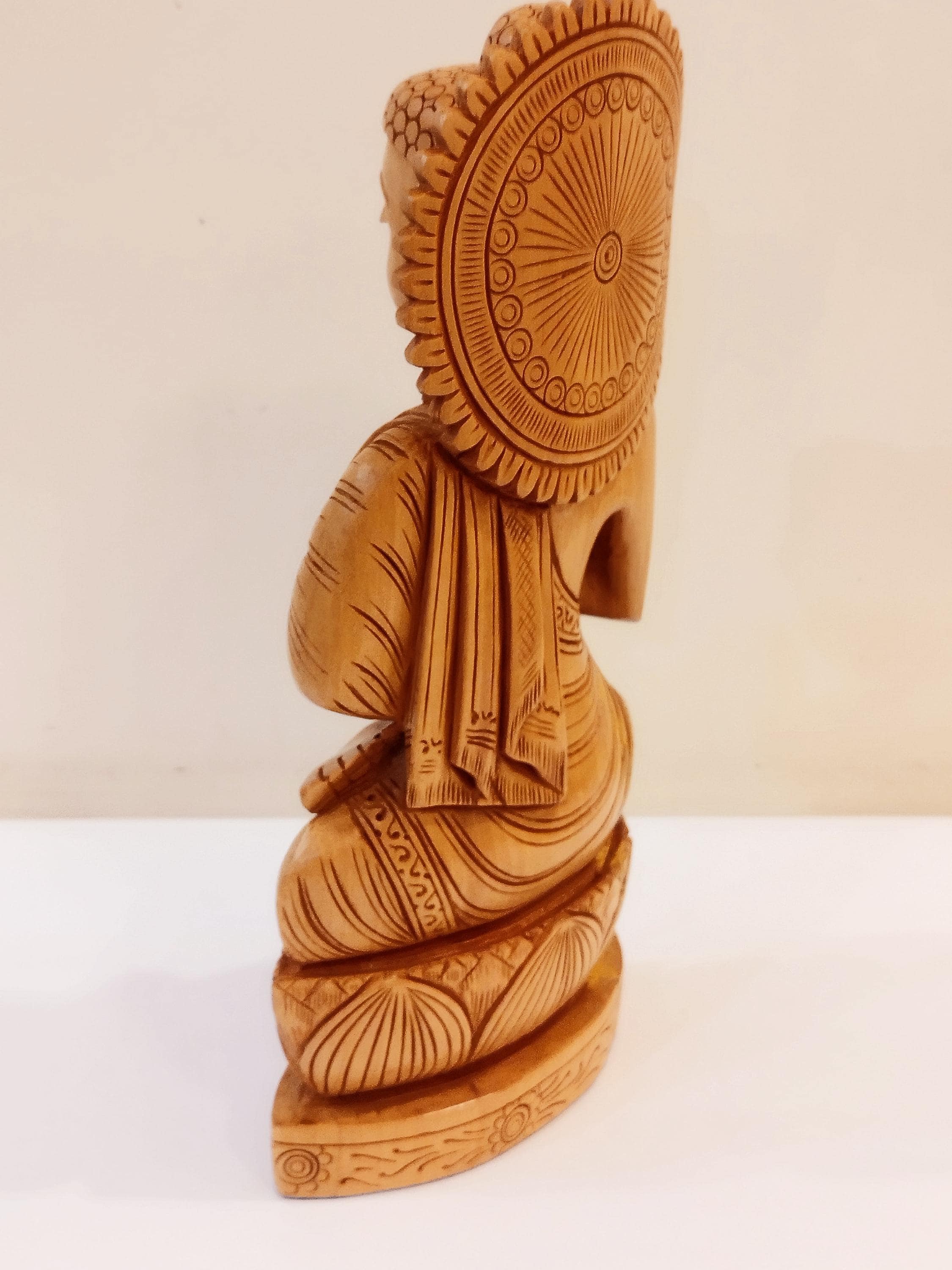 Handcrafted Oily Wood Blessing Buddha Statue - 10 Inches