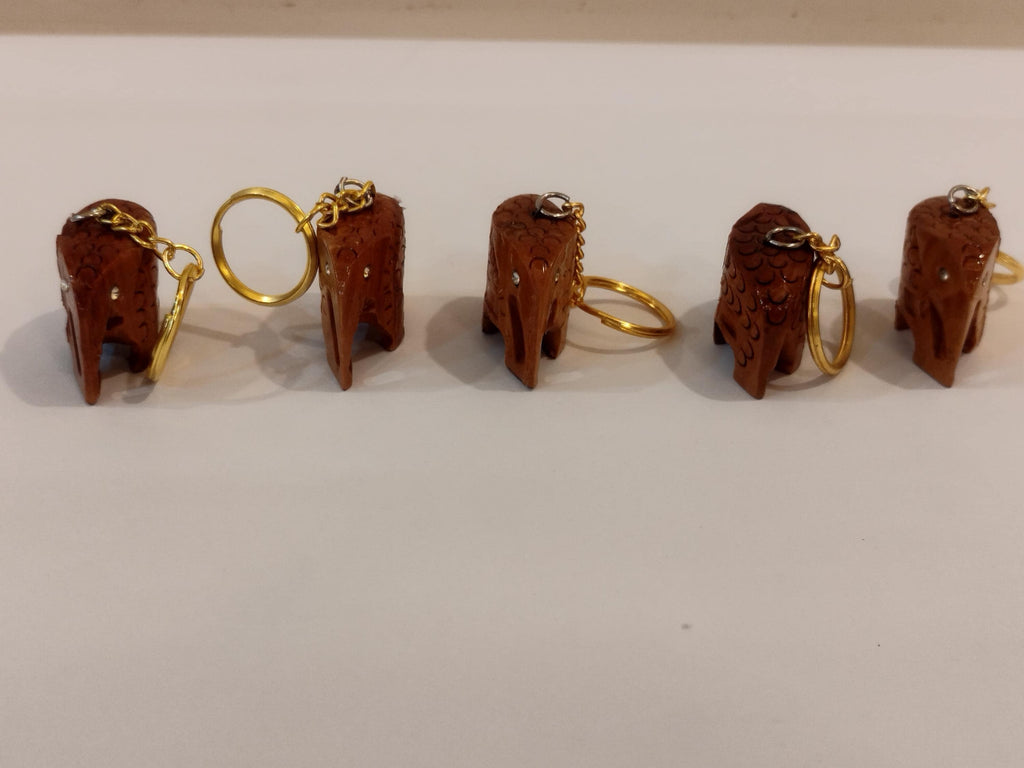 Hand carved kadam wood elephant key chain set of 5 : gifting and personal use
