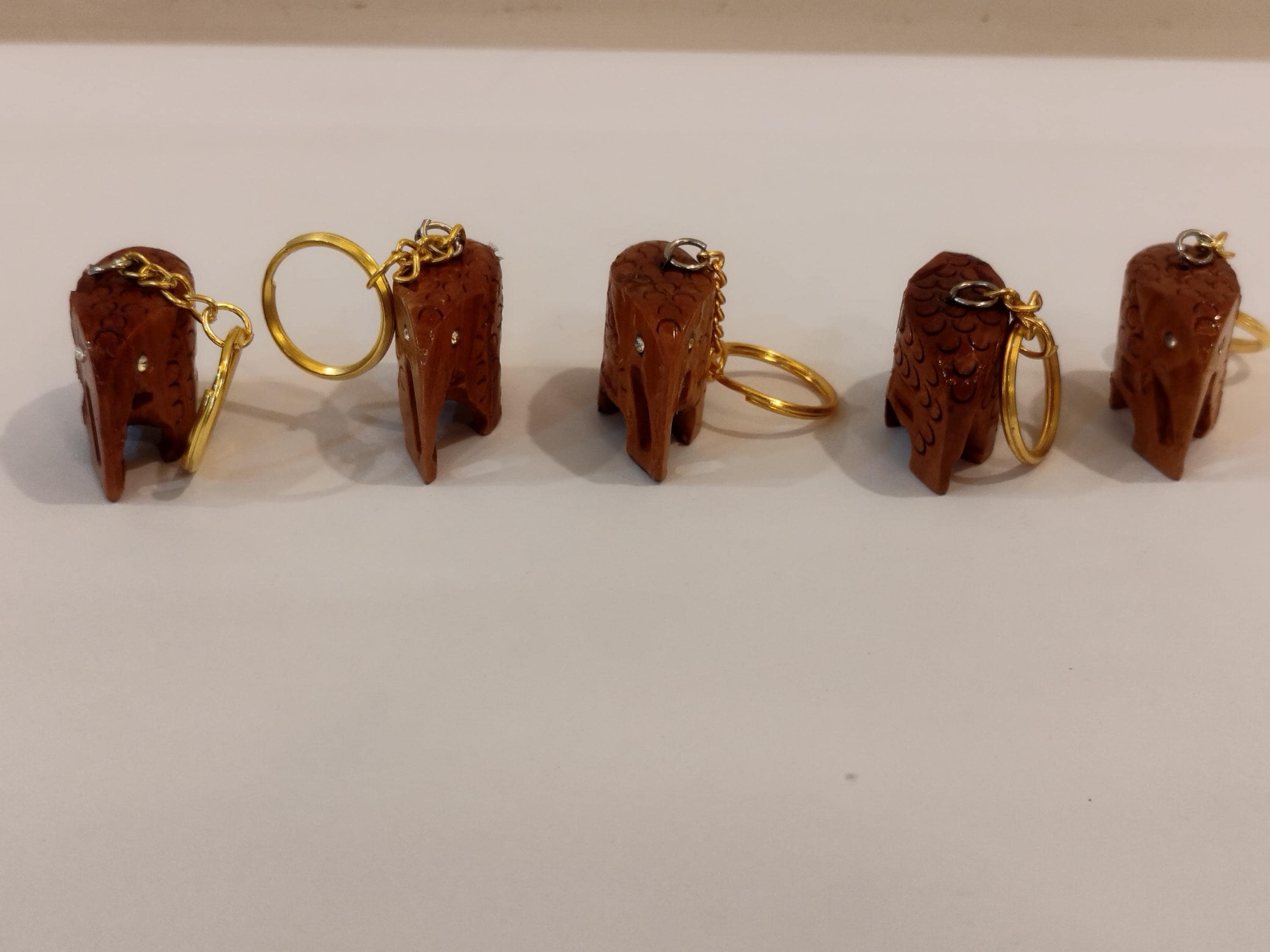 Hand carved kadam wood elephant key chain set of 5 : gifting and personal use