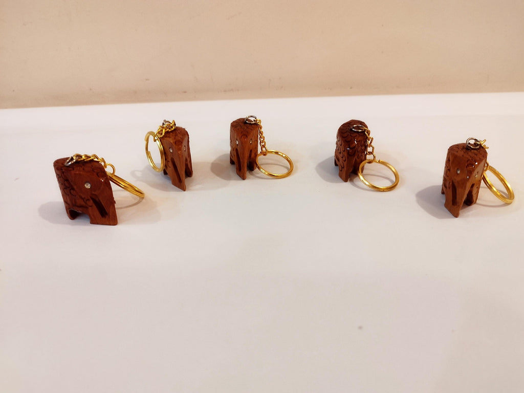 Hand carved kadam wood elephant key chain set of 5 : gifting and personal use