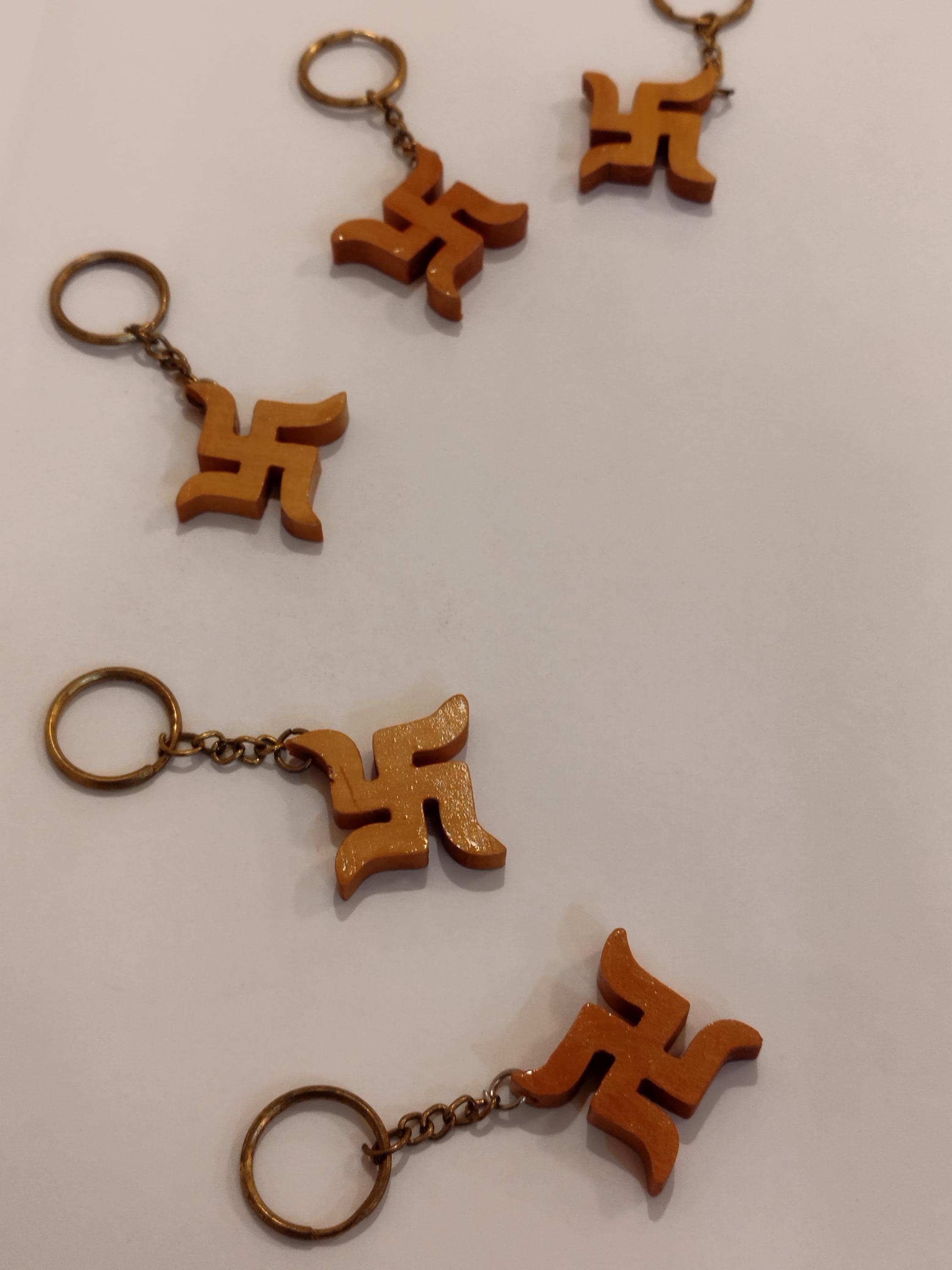 Hand carved kadam wood  key chain Aum or Om set of 5: spiritual gifting