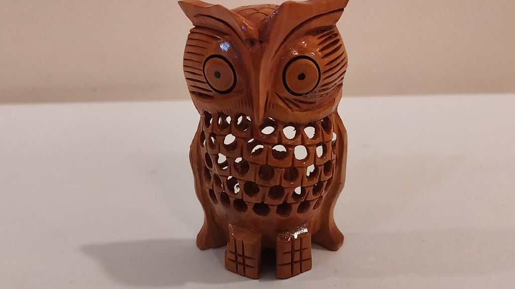 An owl one piece, mother and baby onyx inlay- 3 Inches