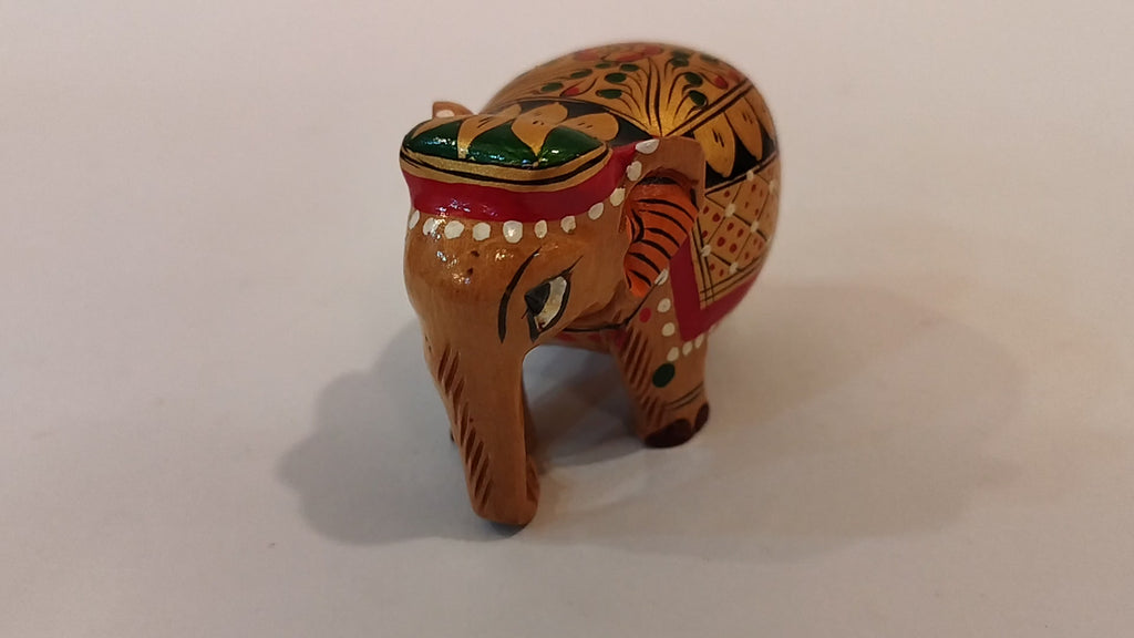 Handcrafted Kadam Wood Elephant Figurine Red painted over Brown Painted Spiritual Decor
