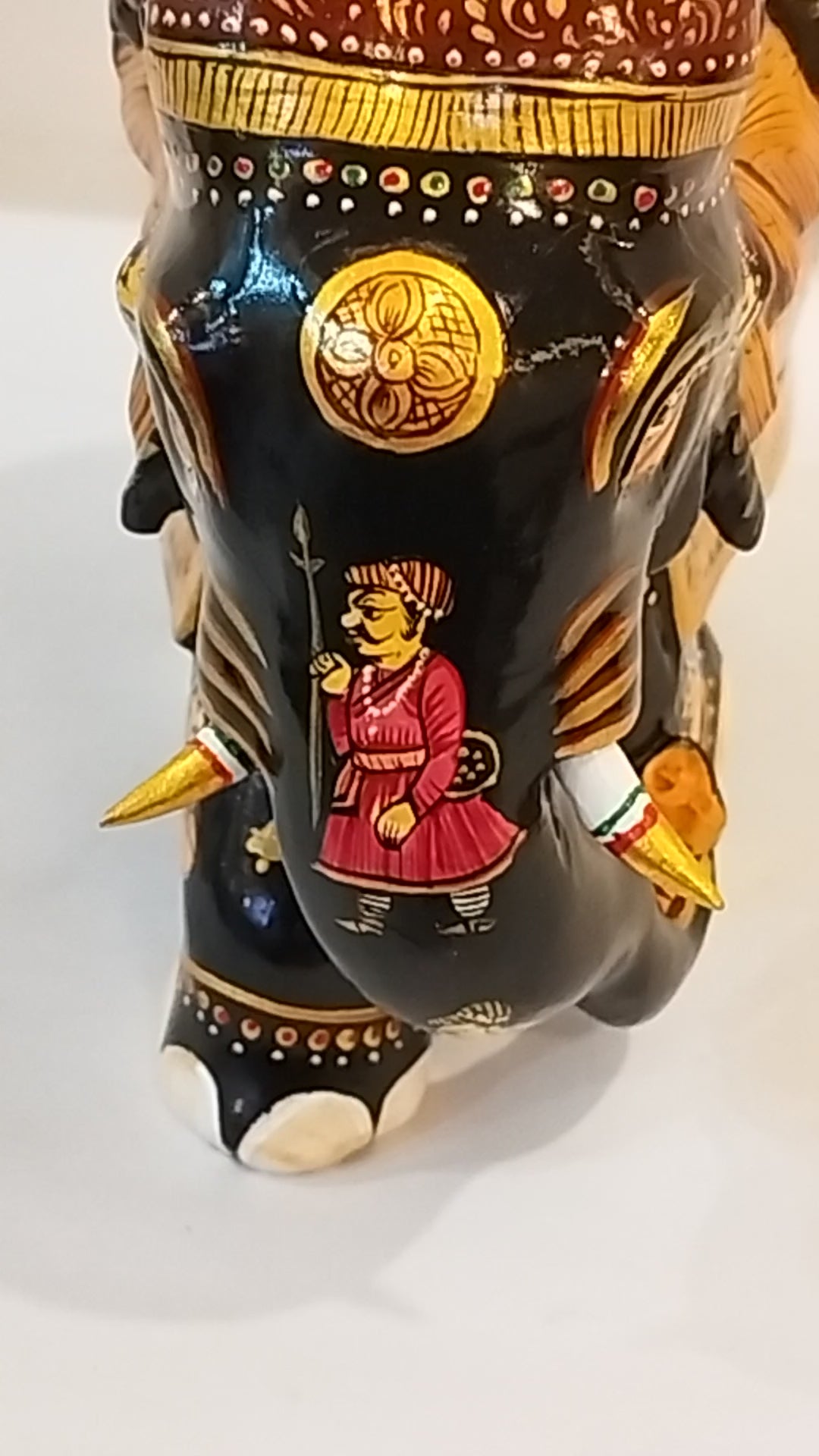 Handcrafted black kadam wood elephant painted statue-6 inches : strength,faith