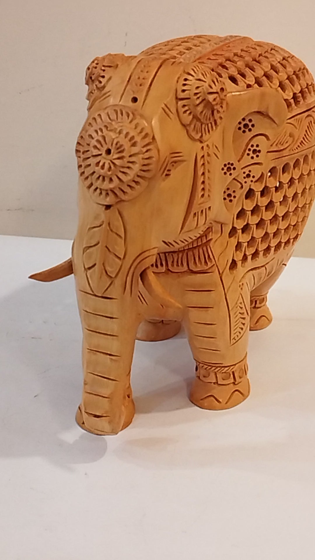 Mother and Baby in a Hand-Carved Kadam Wood Elephant Sculpture with Onyx Inlay Down Trunk
