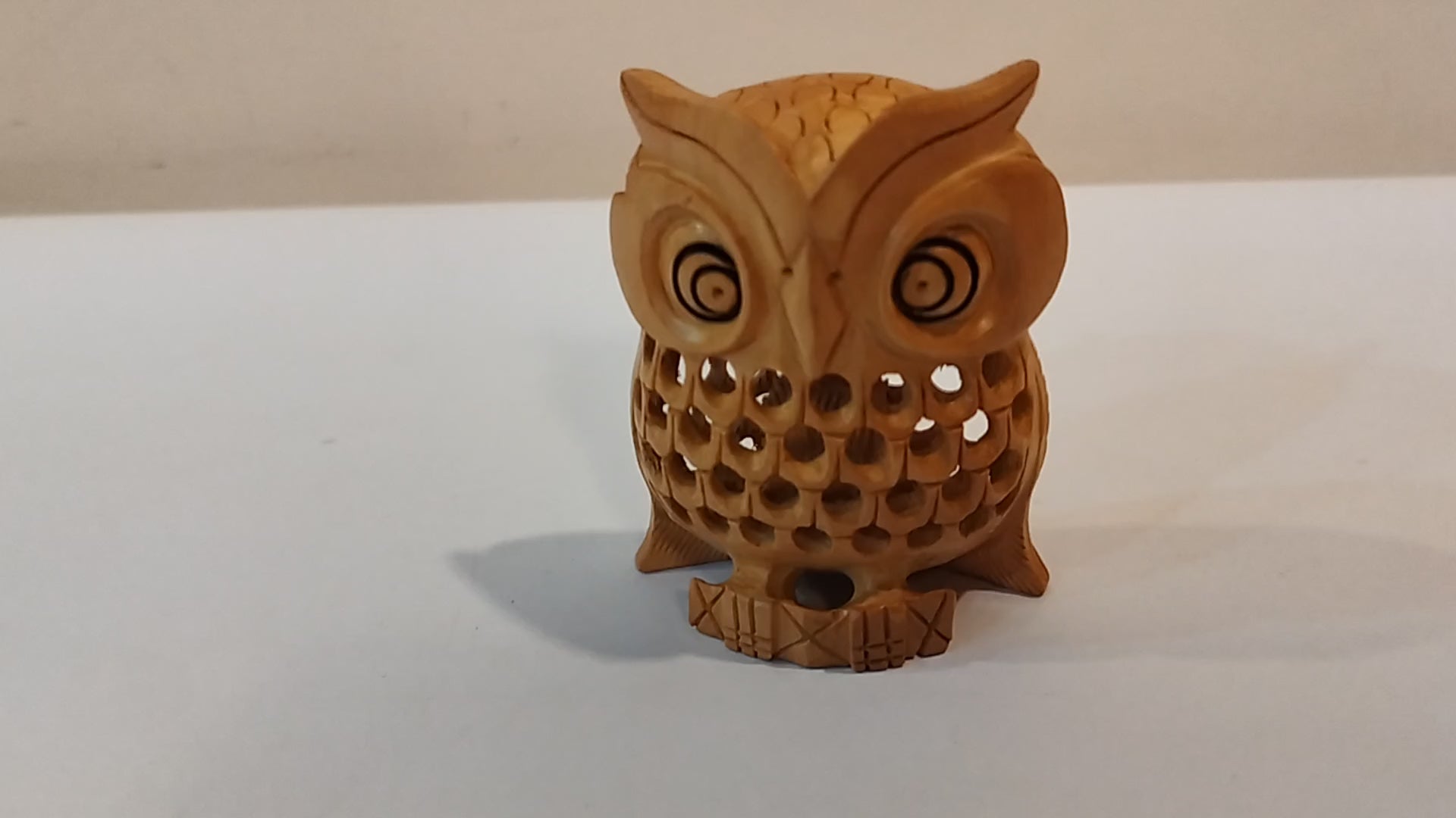 Hand Carved wooden owl Mother and baby Onyx Inlay one pieces, three inches.