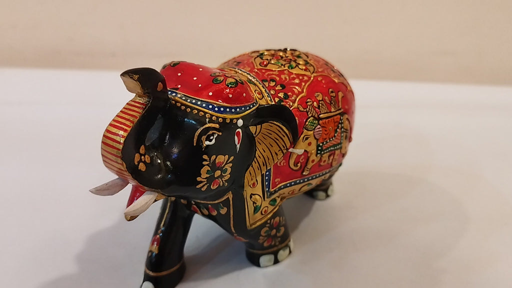 Handcrafted black kadam wood elephant painted statue-4 inches : strength, faith