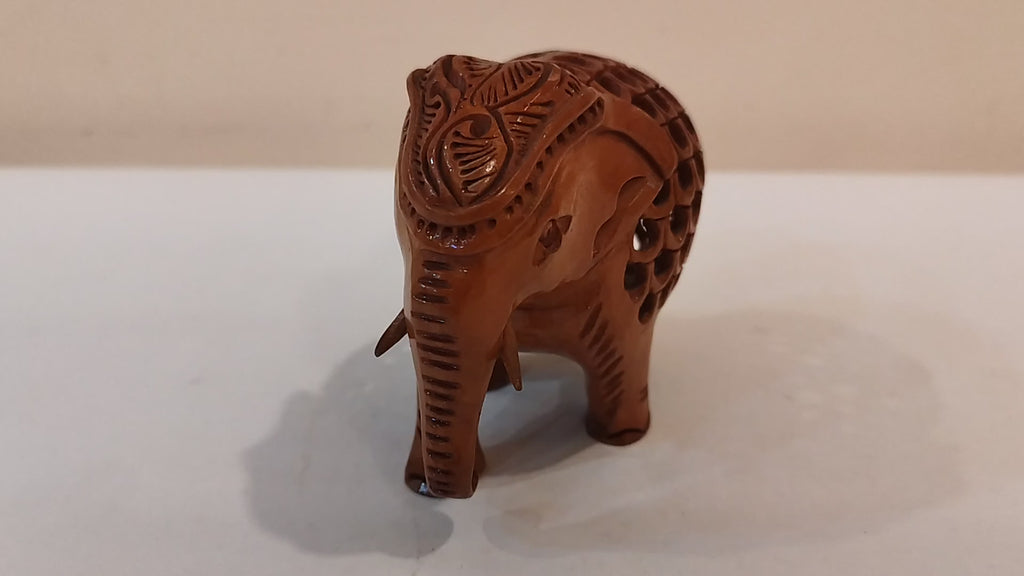 Hand Carved Kadam Dark Wood Elephant Statue Mother and baby Onyx Inlay-3 Inches: Spiritual Decor