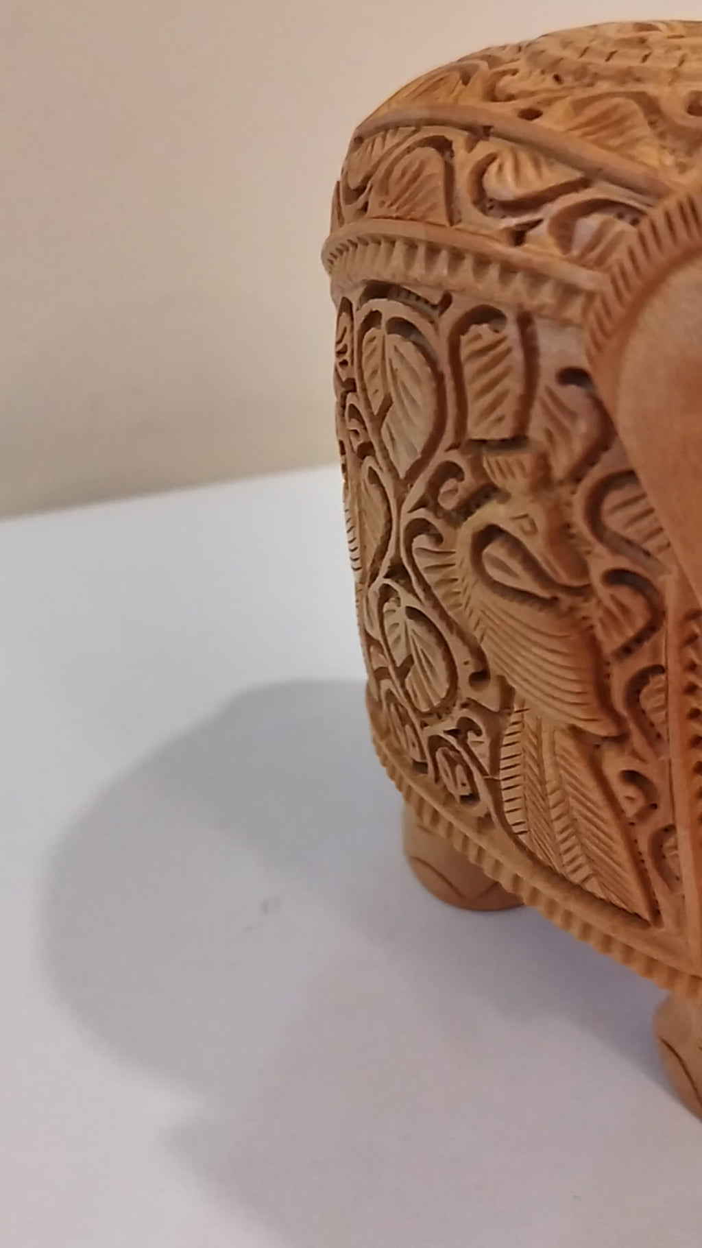 Handcrafted Kadam Wood Elephant with Peacock Sculpture 5 Inches – Spiritual Home Decor